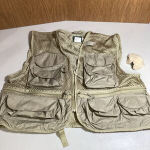 Cabela's Vest Fishing Utility Cargo Men's Large Beige Mesh Camping Hunting